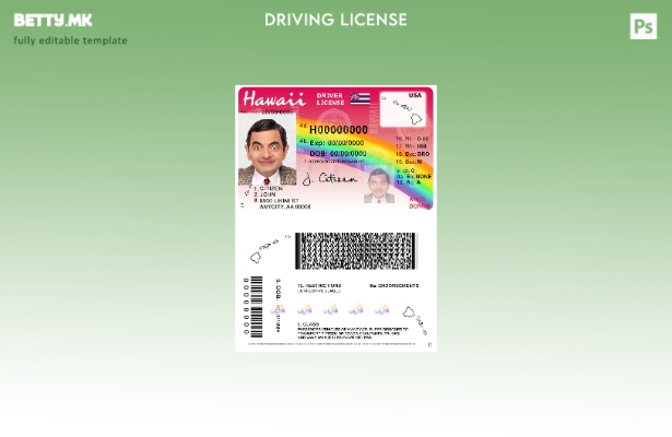 Шаблон за возачка дозвола на Хаваи во модерен стил